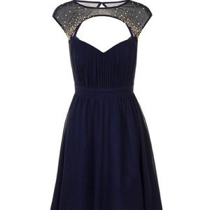 Little Mistress Navy Embellished Cap-Sleeve Dress